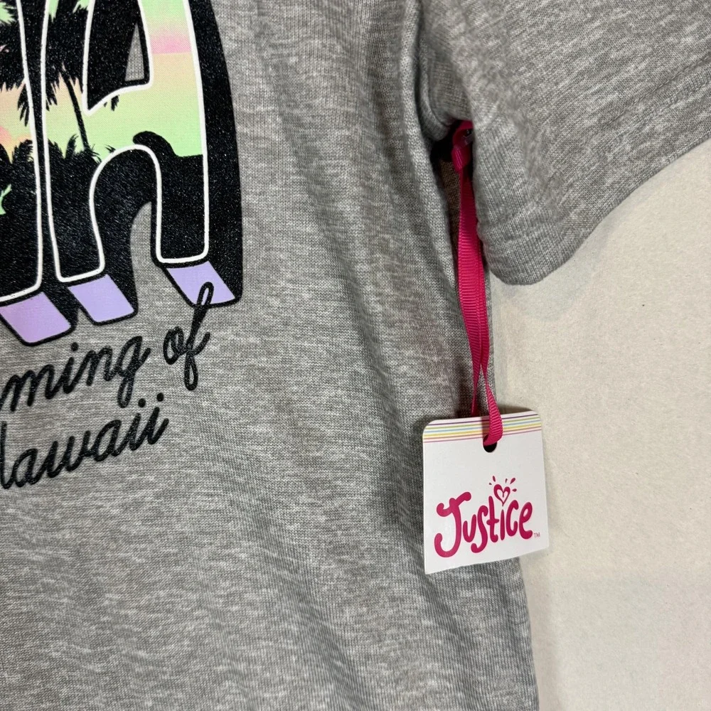 Justice Pajama Top Girls 14 Heather Gray Aloha Hawaii Graphic Sleep Shirt